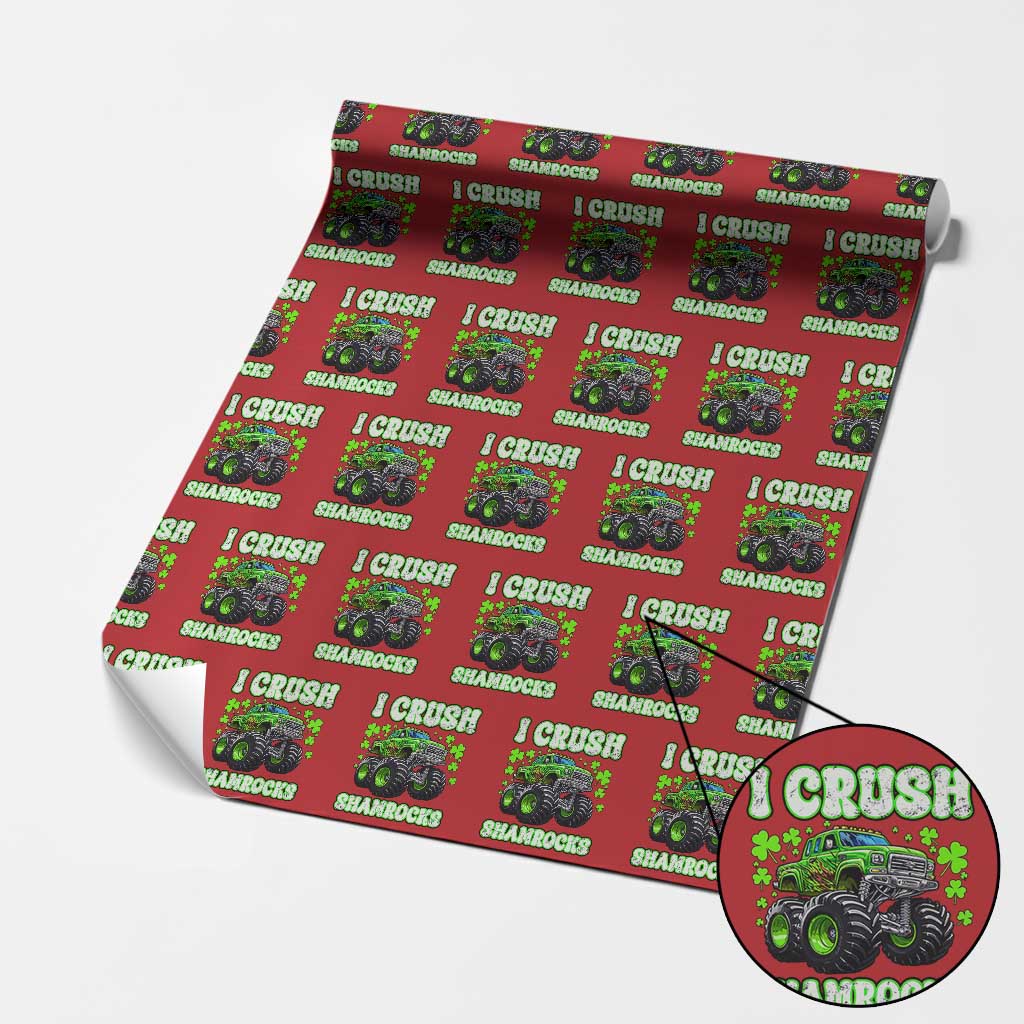 Funny St Patricks Day Monster Truck Wrapping Paper Roll I Crush Shamrocks Retro - Wonder Print Shop