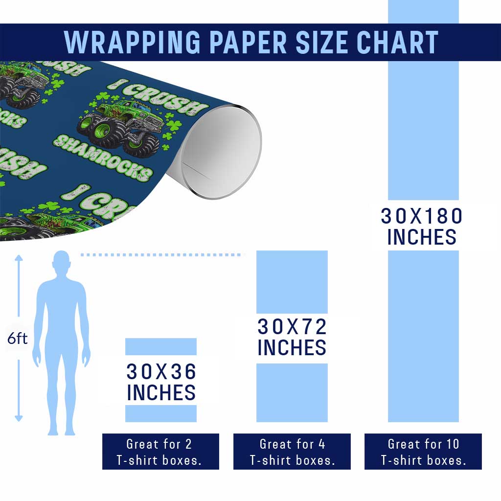 Funny St Patricks Day Monster Truck Wrapping Paper Roll I Crush Shamrocks Retro - Wonder Print Shop