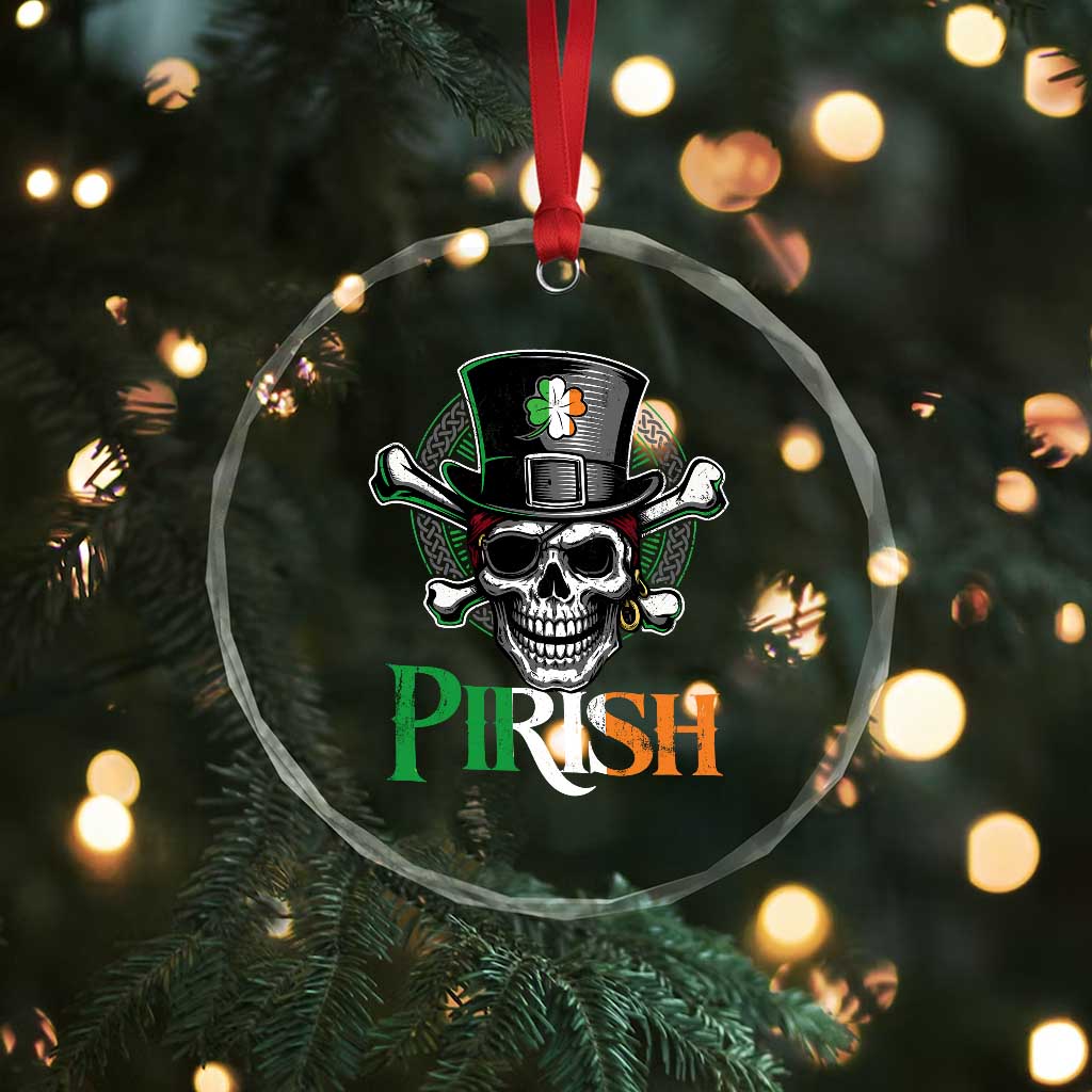 Funny St Patricks Day Pirate Crystal Glass Ornament Pirish Vintage Irish Pirate Skull
