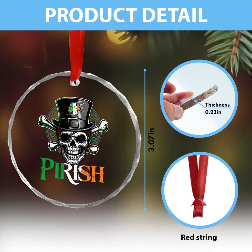 Funny St Patricks Day Pirate Crystal Glass Ornament Pirish Vintage Irish Pirate Skull