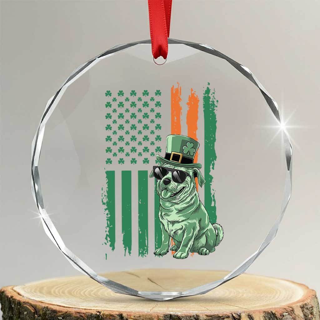 Funny St Patrick's Day Pug Leprechaun Crystal Glass Ornament Dog Lover Puppy Green American Flag - Wonder Print Shop