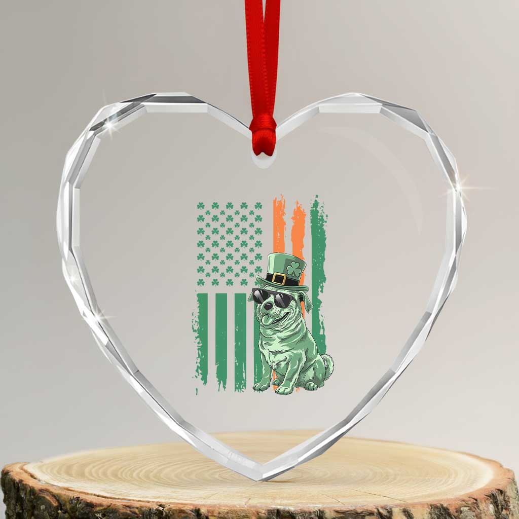 Funny St Patrick's Day Pug Leprechaun Heart Crystal Glass Ornament Dog Lover Puppy Green American Flag - Wonder Print Shop