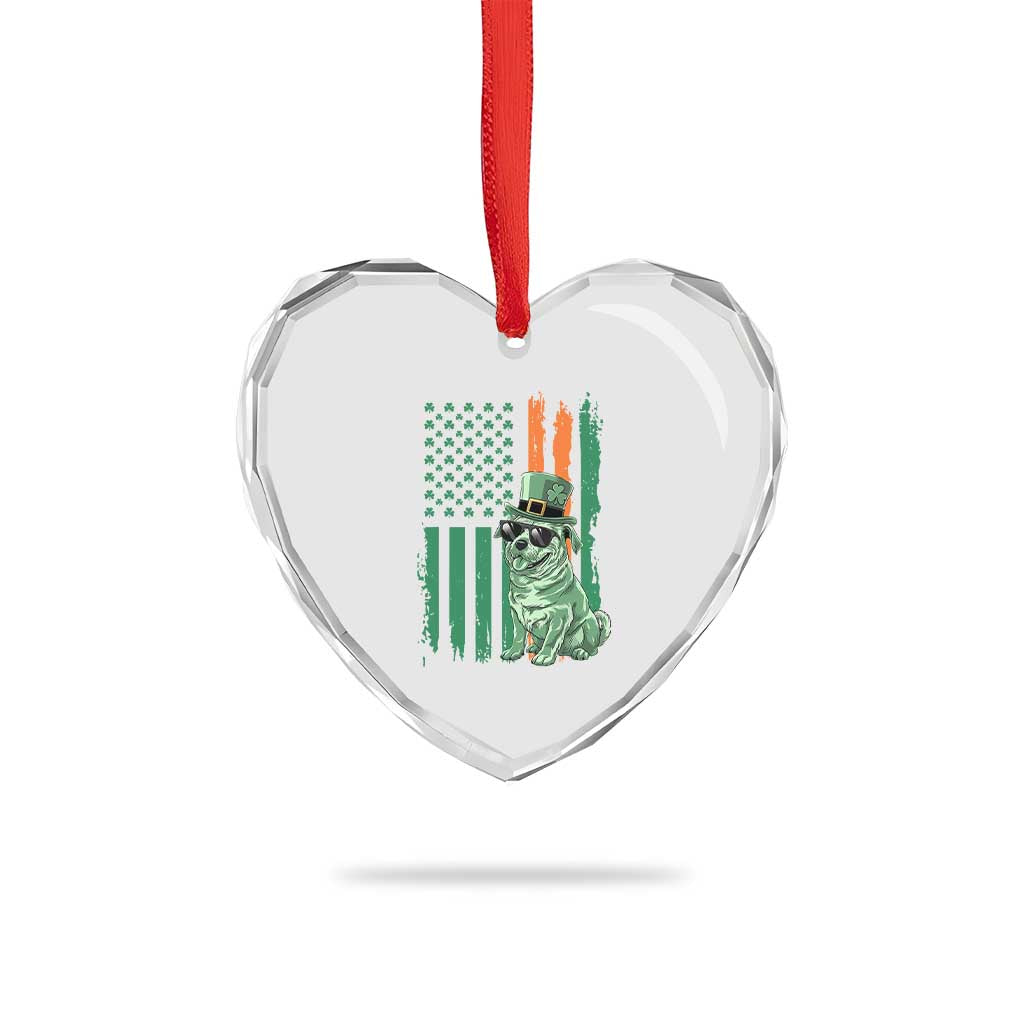 Funny St Patrick's Day Pug Leprechaun Heart Crystal Glass Ornament Dog Lover Puppy Green American Flag - Wonder Print Shop