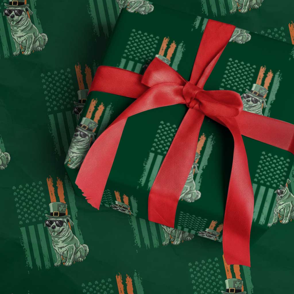 Funny St Patrick's Day Pug Leprechaun Wrapping Paper Roll Dog Lover Puppy Green American Flag - Wonder Print Shop