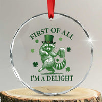 Funny St Patricks Day Raccoon Crystal Glass Ornament First Of All I Am A Delight Trash Panda Drinking Beer