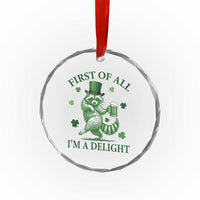 Funny St Patricks Day Raccoon Crystal Glass Ornament First Of All I Am A Delight Trash Panda Drinking Beer