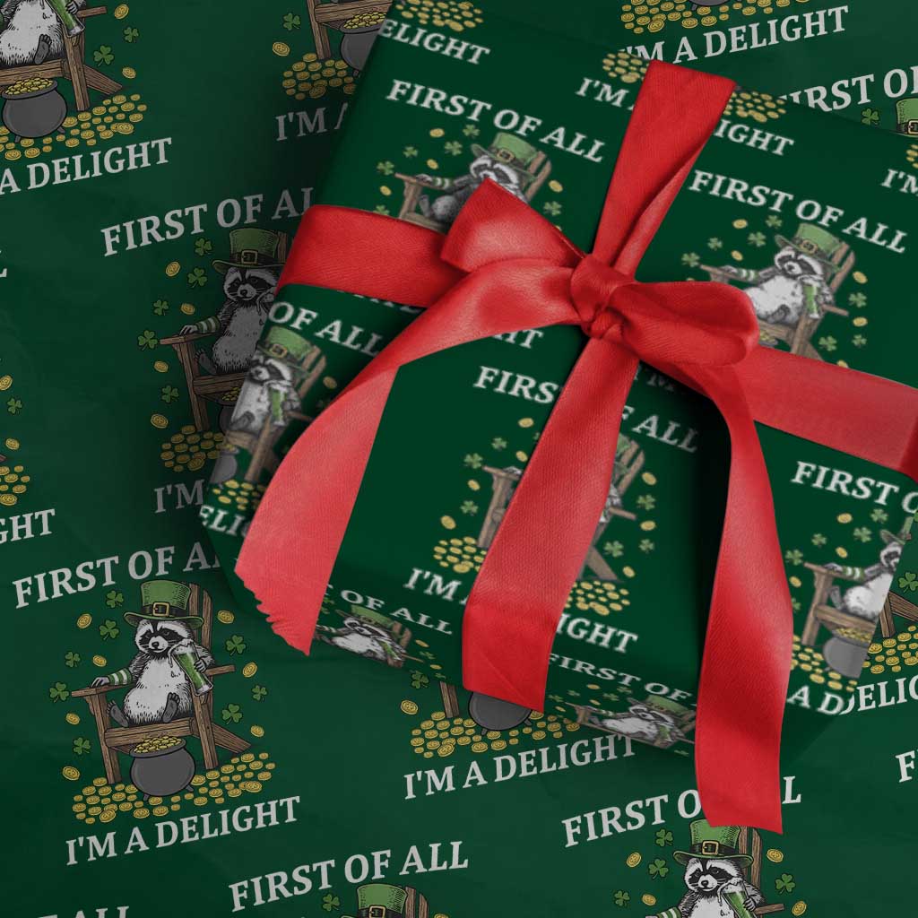 Funny St Patricks Day Raccoon Drinking Beer Wrapping Paper Roll First Of All I Am Delight