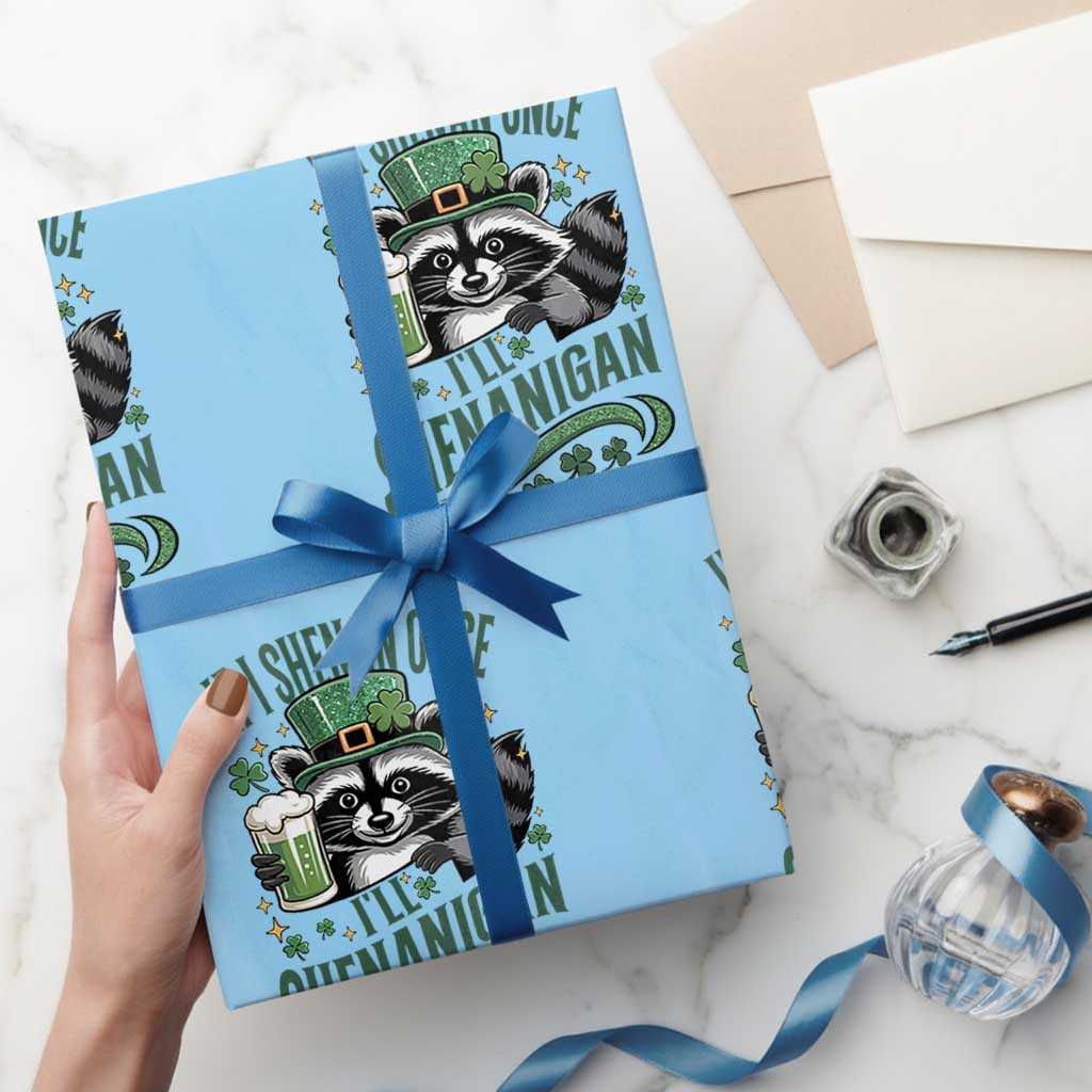 Funny St Patricks Day Raccoon Drinking Beer Wrapping Paper Roll If I Shenan Once I'll Shenanigan