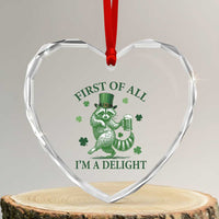 Funny St Patricks Day Raccoon Heart Crystal Glass Ornament First Of All I Am A Delight Trash Panda Drinking Beer