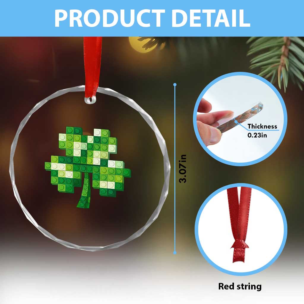 Funny St Patricks Day Shamrock Building Blocks Bricks Crystal Glass Ornament