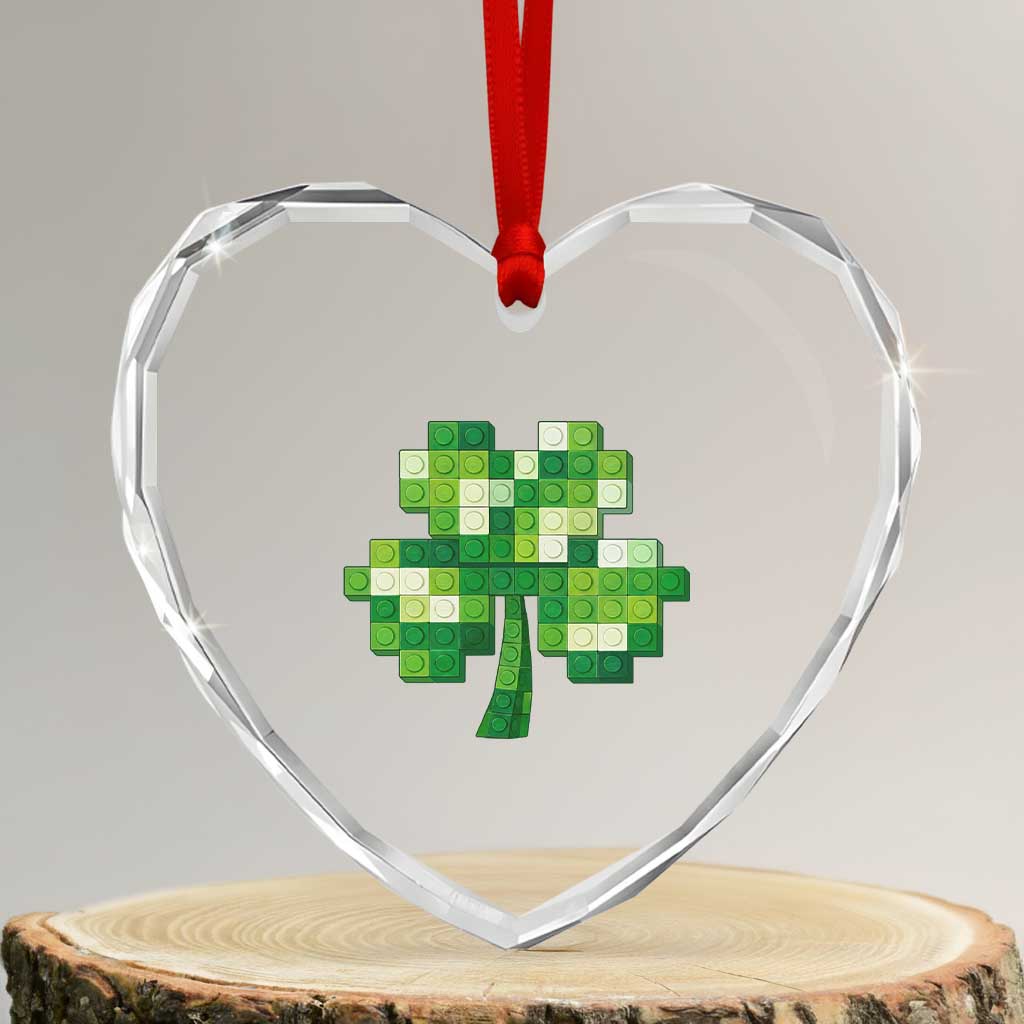 Funny St Patricks Day Shamrock Building Blocks Bricks Heart Crystal Glass Ornament