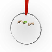 Funny St Patricks Day Shamrock The Creation of Adam Meme Crystal Glass Ornament