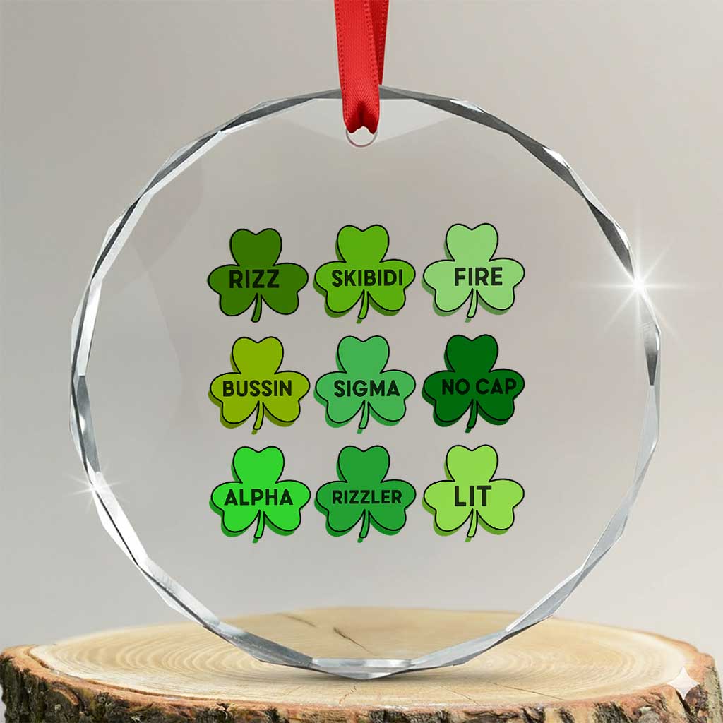 Funny St Patricks Day Skibi Rizz Crystal Glass Ornament No Cap TS02
