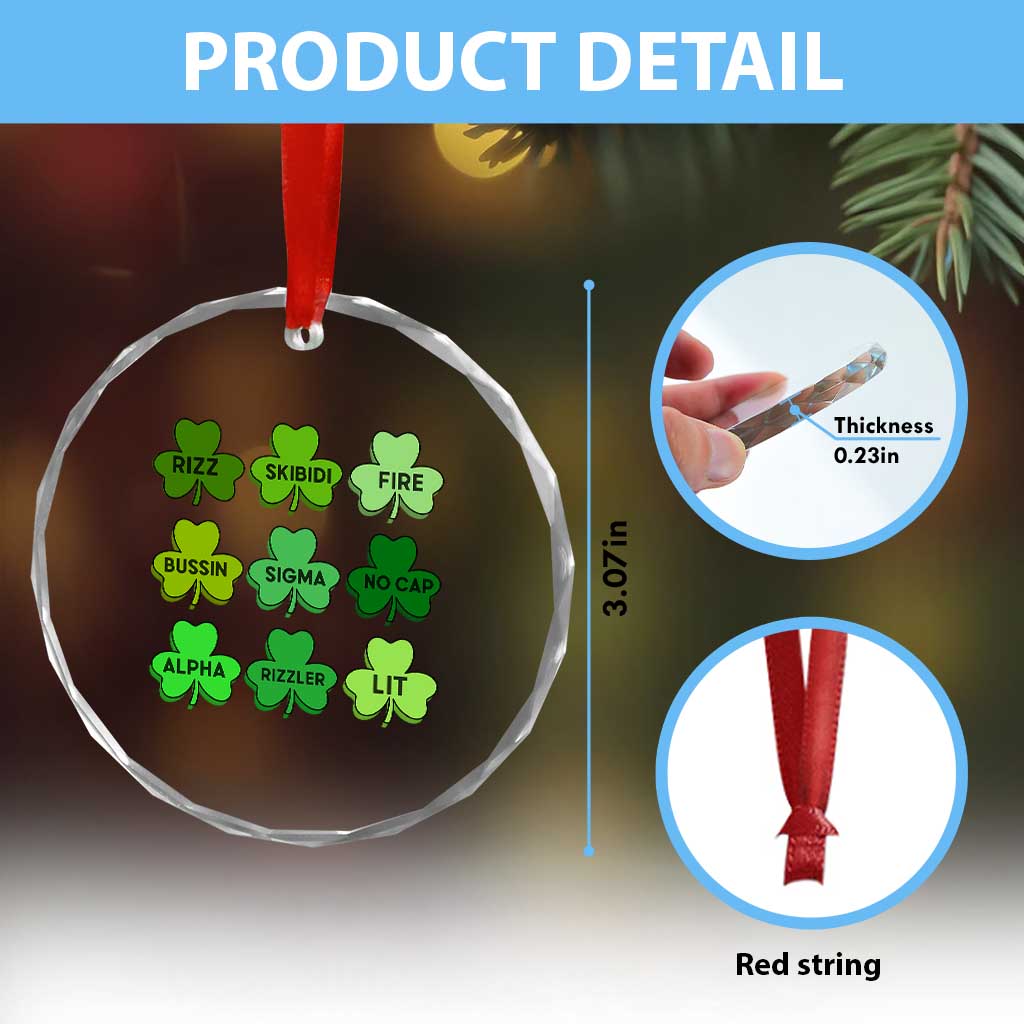 Funny St Patricks Day Skibi Rizz Crystal Glass Ornament No Cap TS02