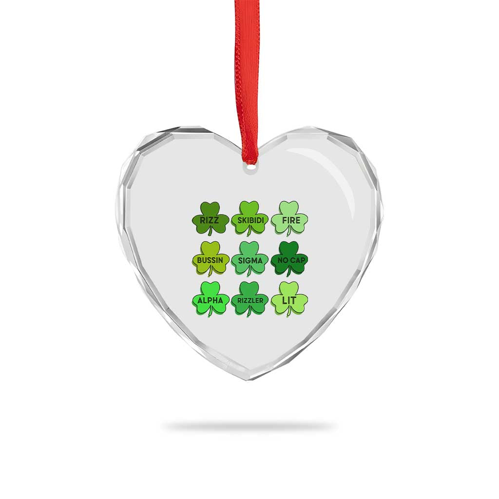 Funny St Patricks Day Skibi Rizz Heart Crystal Glass Ornament No Cap - Wonder Print Shop