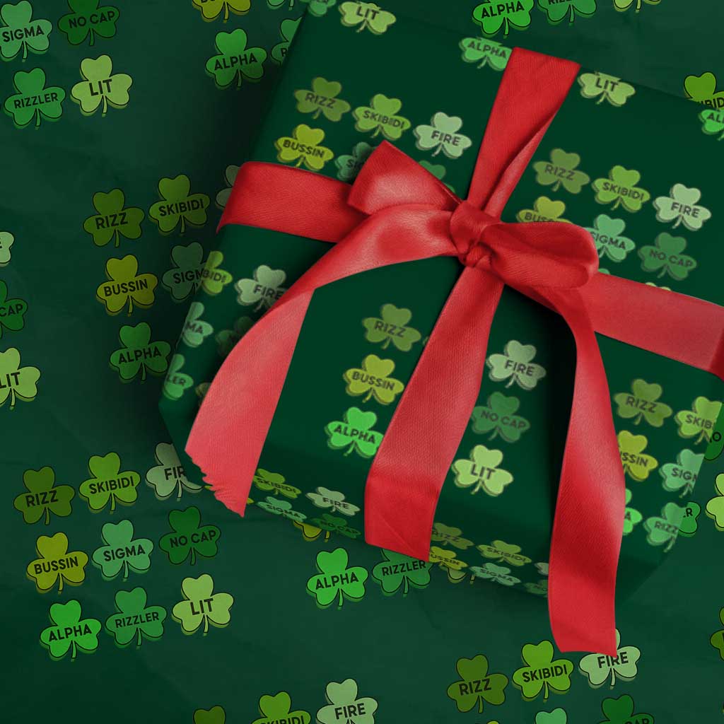 Funny St Patricks Day Skibi Rizz Wrapping Paper Roll No Cap - Wonder Print Shop