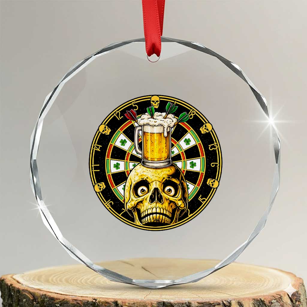 Funny St Patricks Day Skull Crystal Glass Ornament Darts Player Gift