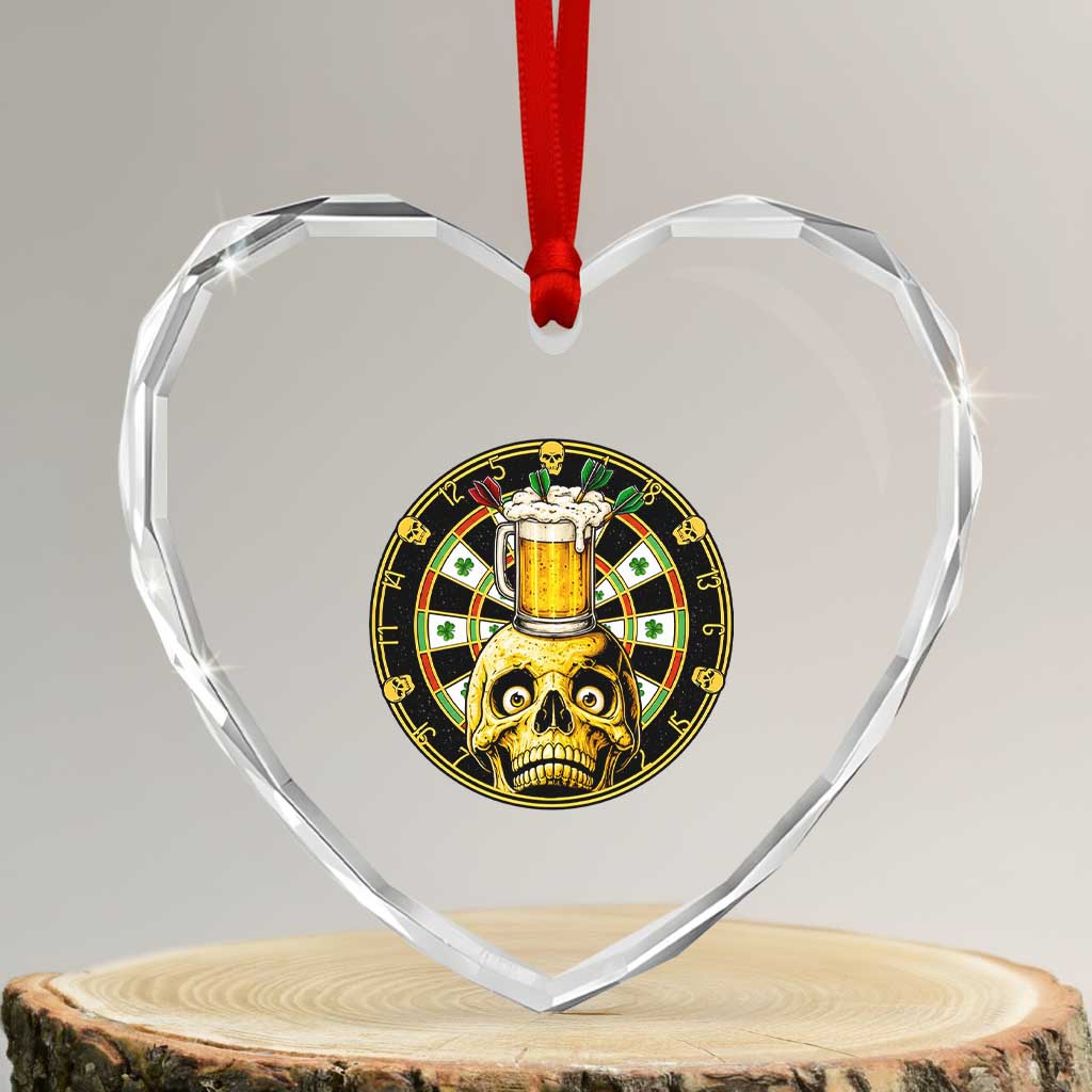 Funny St Patricks Day Skull Heart Crystal Glass Ornament Darts Player Gift