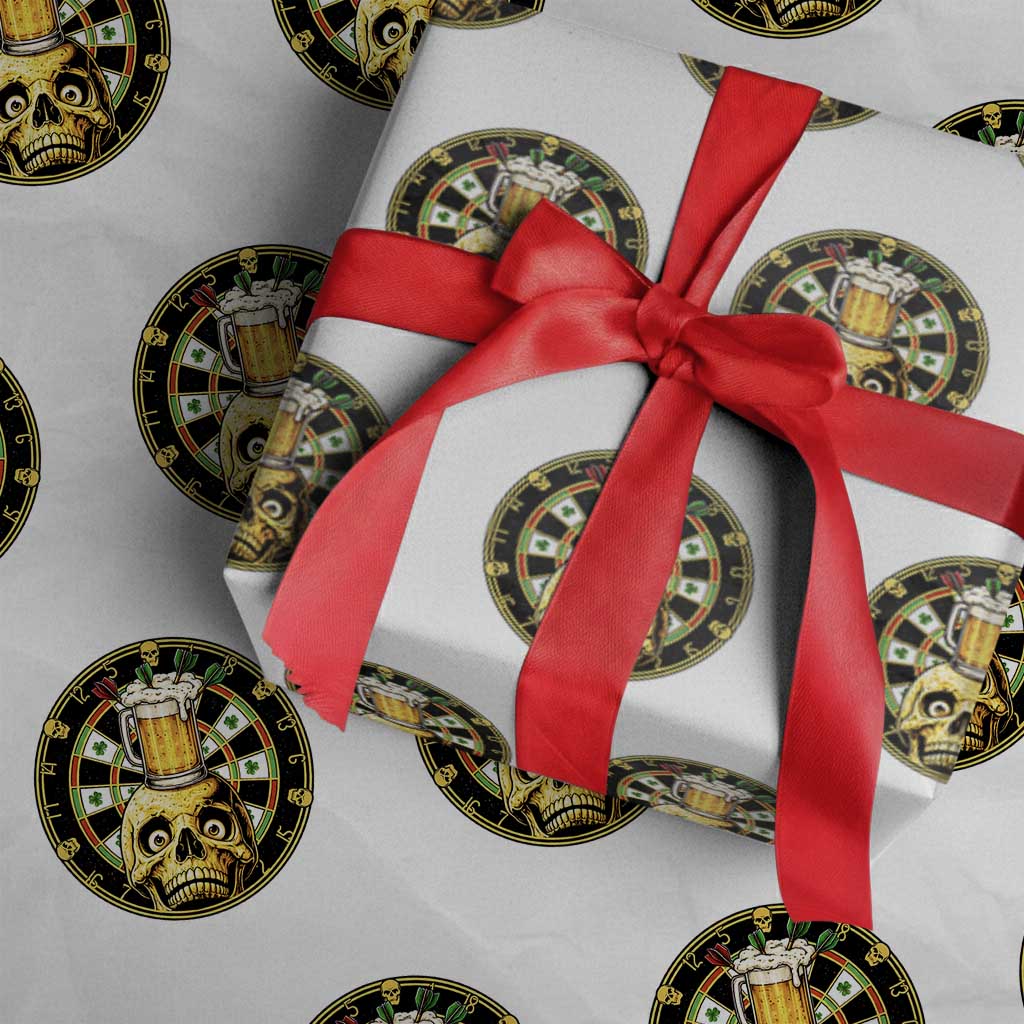 Funny St Patricks Day Skull Wrapping Paper Roll Darts Player Gift