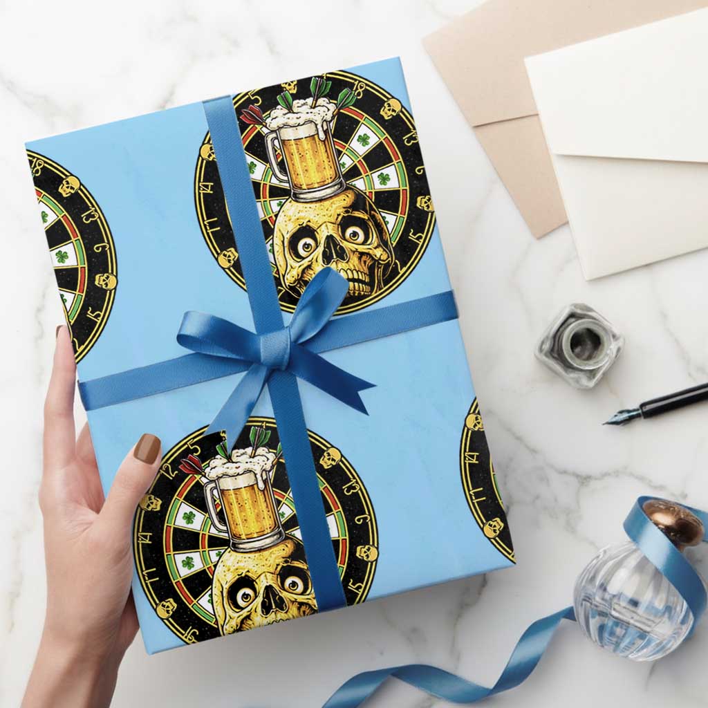 Funny St Patricks Day Skull Wrapping Paper Roll Darts Player Gift