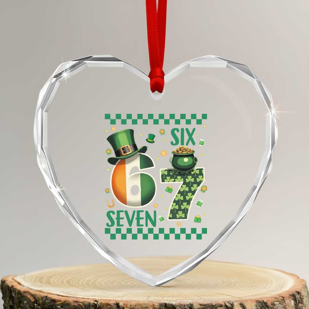 Funny St Patricks Six Seven Heart Crystal Glass Ornament Gen Z Irish Gift