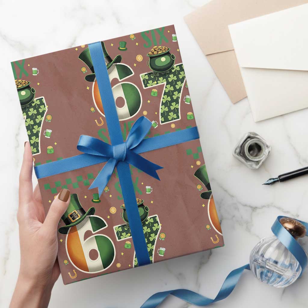 Funny St Patricks Six Seven Wrapping Paper Roll Gen Z Irish Gift