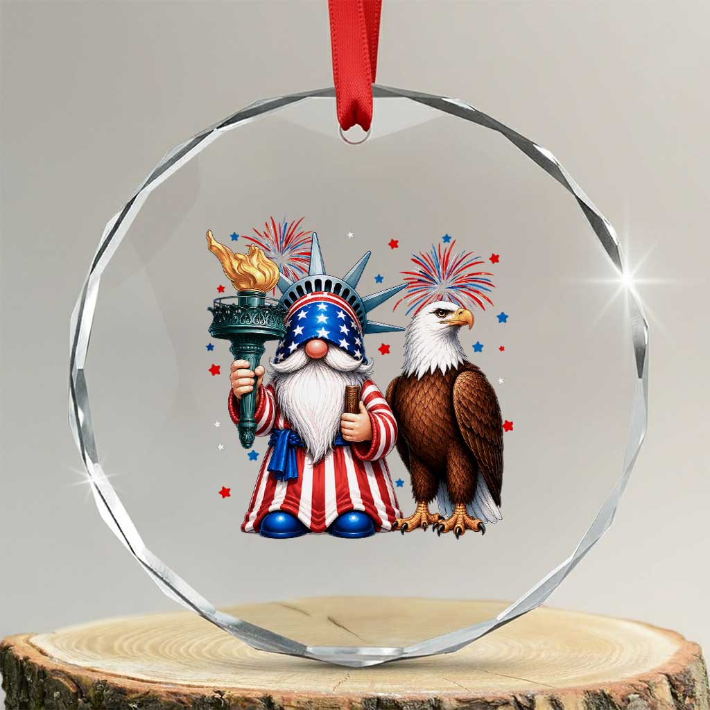 Funny Statue Of Liberty Gnome Crystal Glass Ornament Patriotic 4th Of July