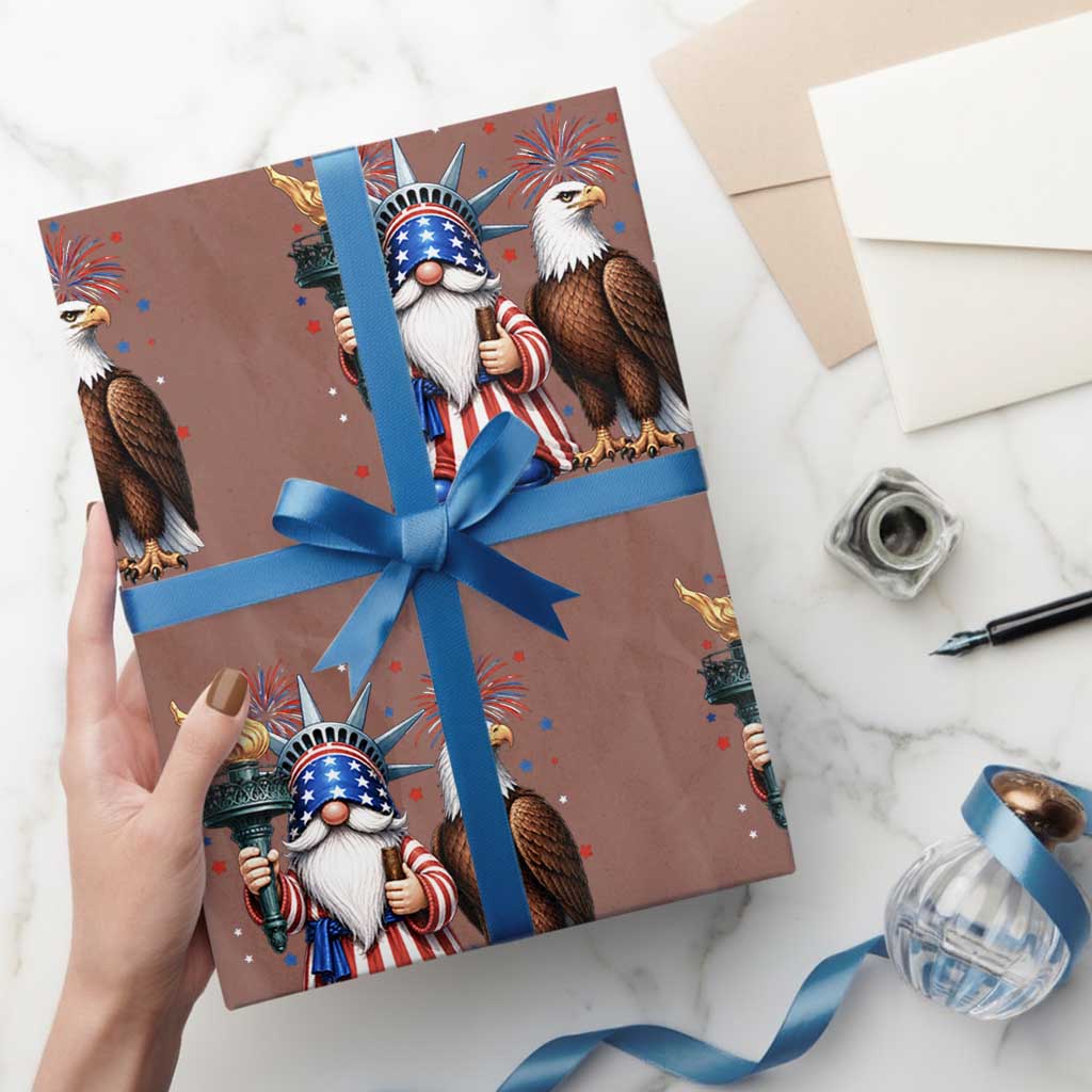 Funny Statue Of Liberty Gnome Wrapping Paper Roll Patriotic 4th Of July