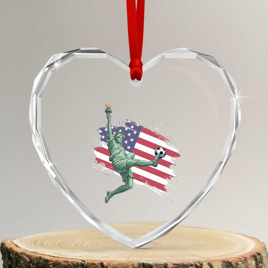 Funny Statue Of Liberty Playing Soccer Heart Crystal Glass Ornament New Yorker Fan Gift