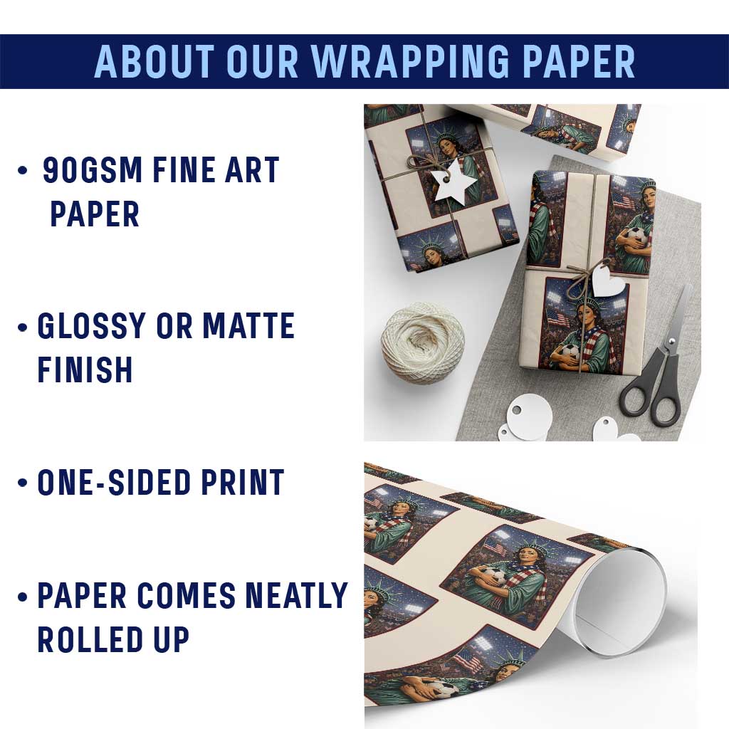Funny Statue Of Liberty Soccer Gift Wrapping Paper Roll USA Football Pride
