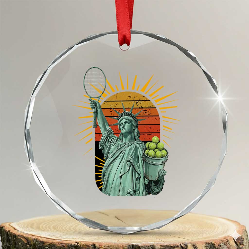 Funny Statue Of Liberty Tennis Player Crystal Glass Ornament Patriotic Sports Lover - Wonder Print Shop