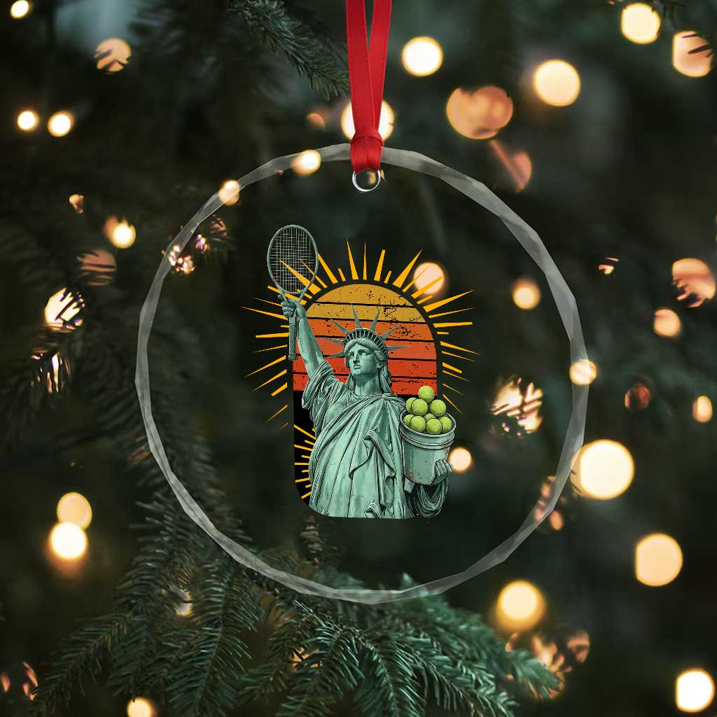 Funny Statue Of Liberty Tennis Player Crystal Glass Ornament Patriotic Sports Lover - Wonder Print Shop