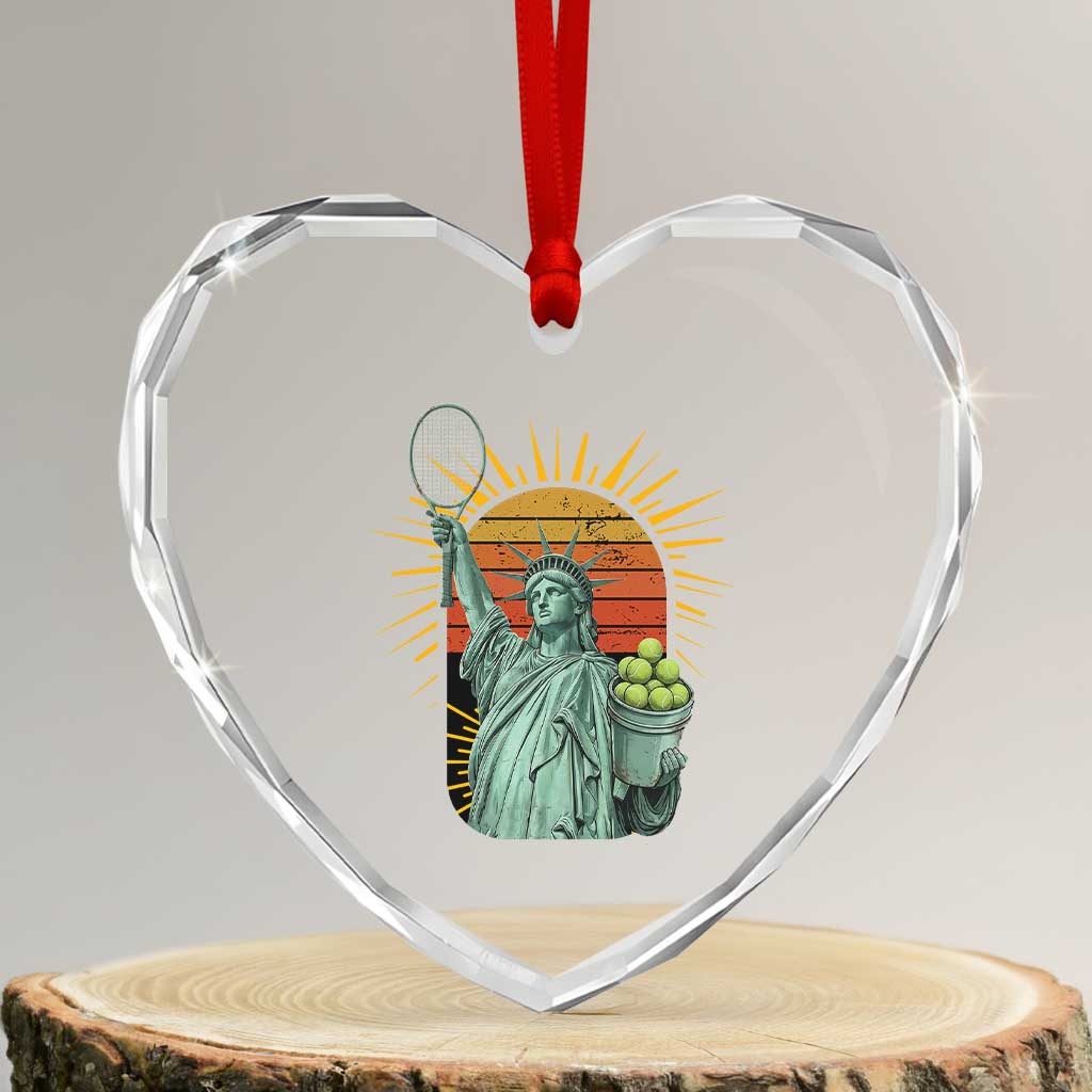 Funny Statue Of Liberty Tennis Player Heart Crystal Glass Ornament Patriotic Sports Lover - Wonder Print Shop