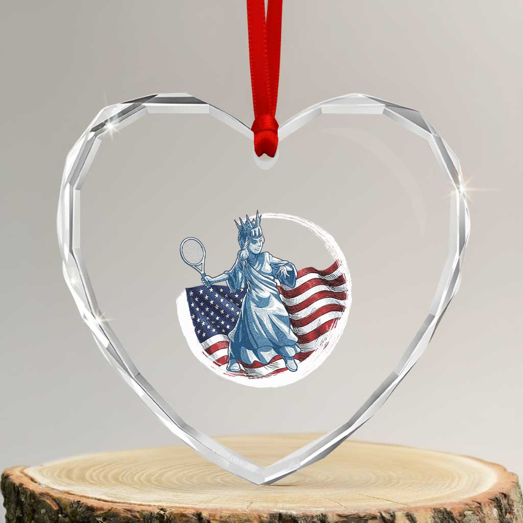 Funny Statue Of Liberty Tennis Player Heart Crystal Glass Ornament USA Pride Female Tennis Gift - Wonder Print Shop