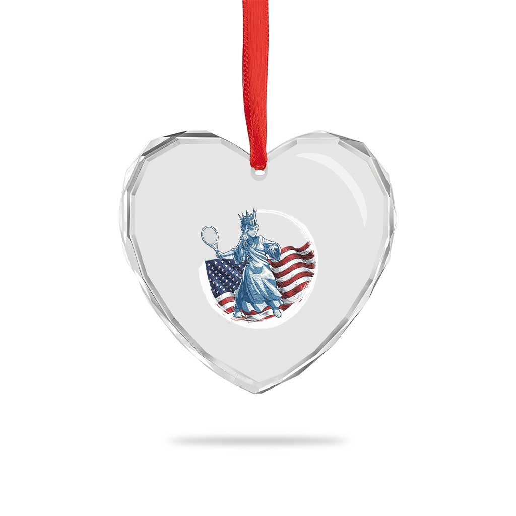 Funny Statue Of Liberty Tennis Player Heart Crystal Glass Ornament USA Pride Female Tennis Gift - Wonder Print Shop