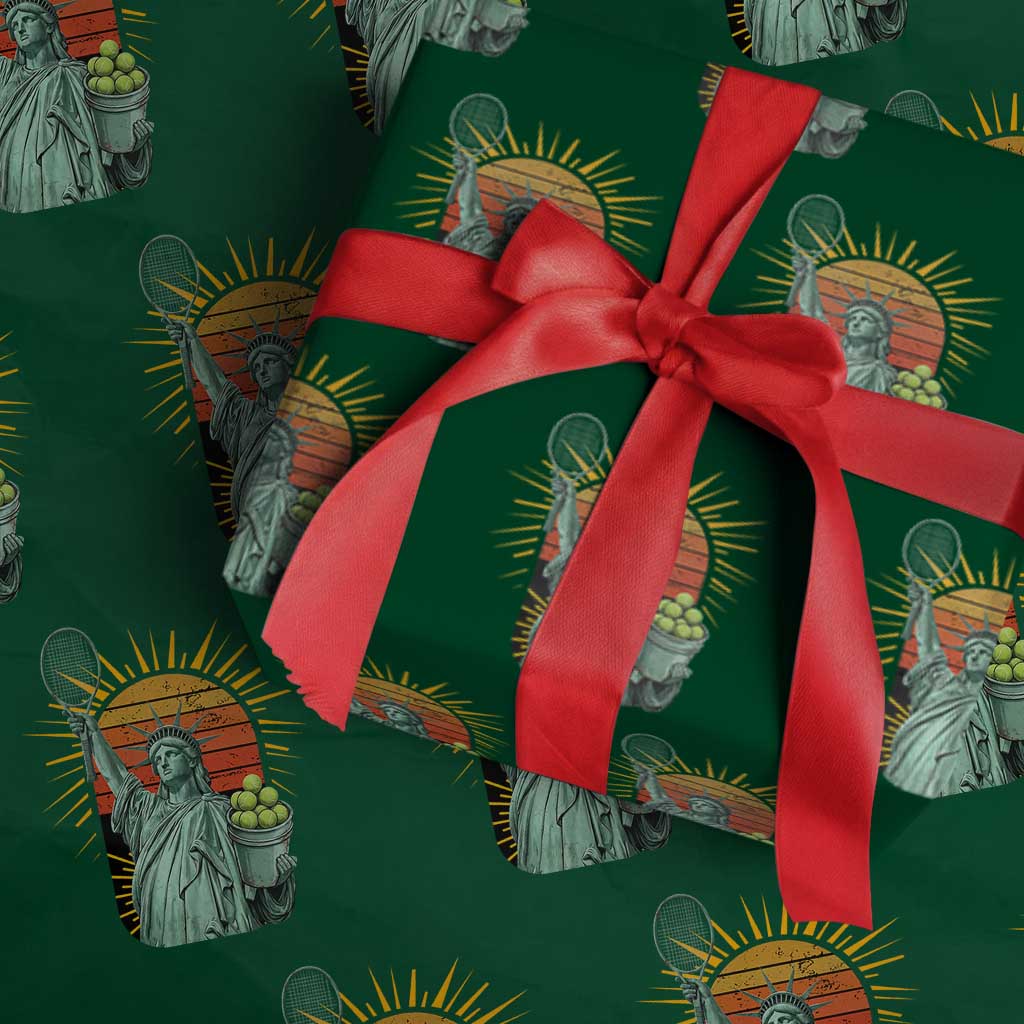 Funny Statue Of Liberty Tennis Player Wrapping Paper Roll Patriotic Sports Lover - Wonder Print Shop