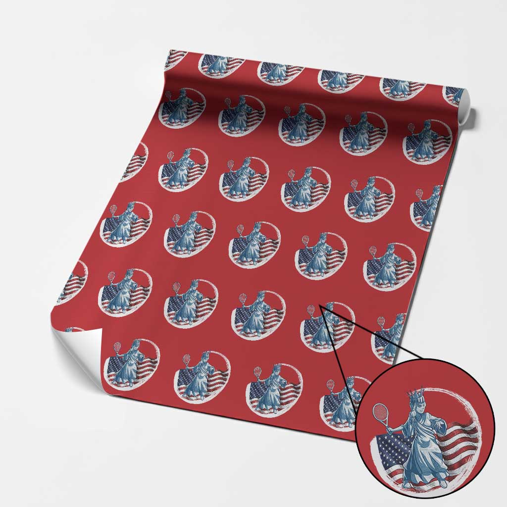 Funny Statue Of Liberty Tennis Player Wrapping Paper Roll USA Pride Female Tennis Gift - Wonder Print Shop