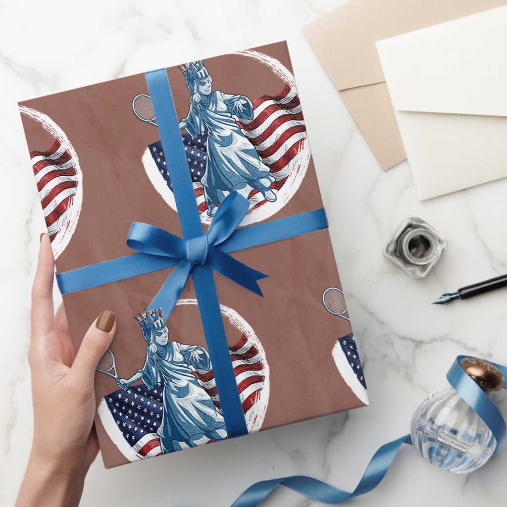 Funny Statue Of Liberty Tennis Player Wrapping Paper Roll USA Pride Female Tennis Gift - Wonder Print Shop