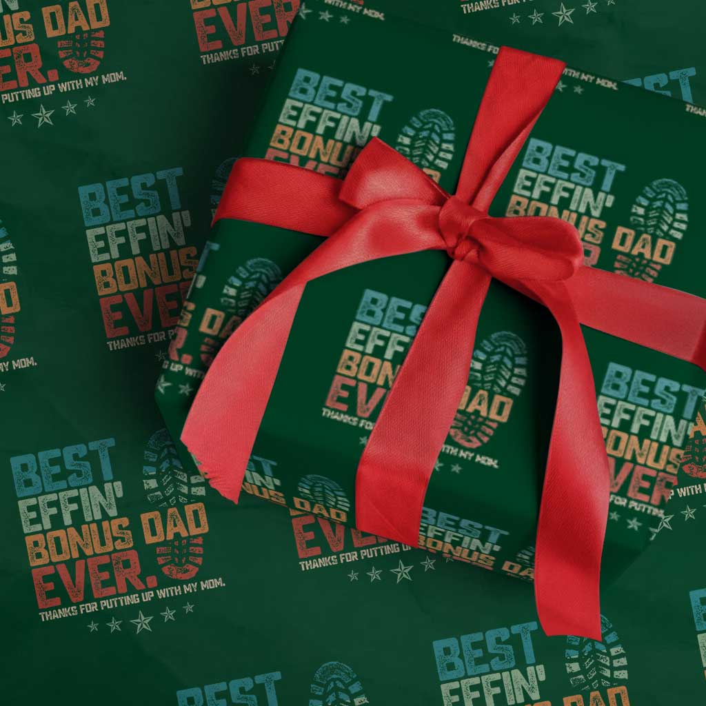 Funny Step Dad Wrapping Paper Roll Best Effin’ Bonus Dad Ever Retro - Wonder Print Shop