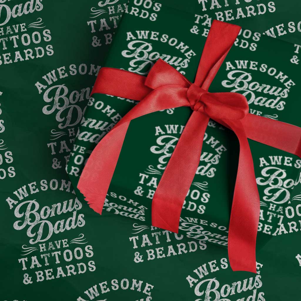 Funny Stepdad Wrapping Paper Roll Awesome Bonus Dads Have Tattoos And Beards