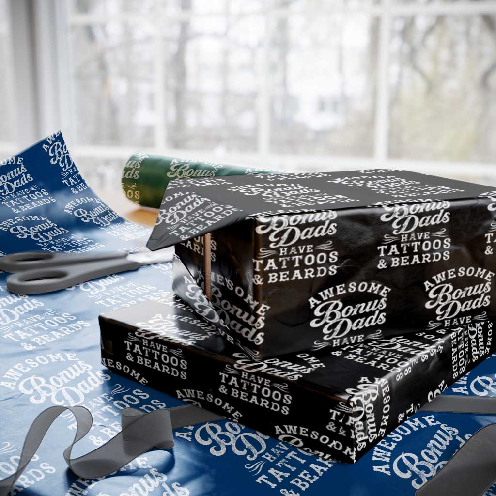 Funny Stepdad Wrapping Paper Roll Awesome Bonus Dads Have Tattoos And Beards