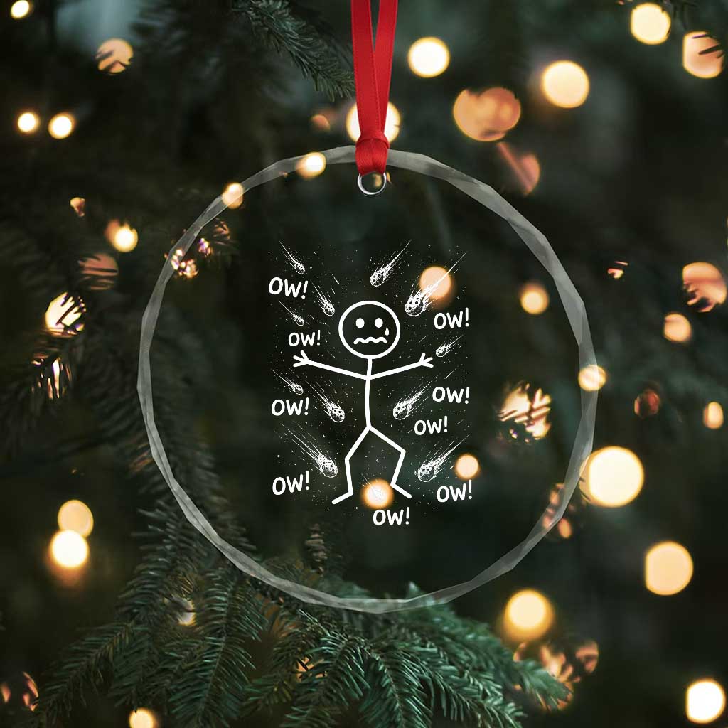 Funny Stick Figure Meteor Shower Crystal Glass Ornament Cosmic Joke