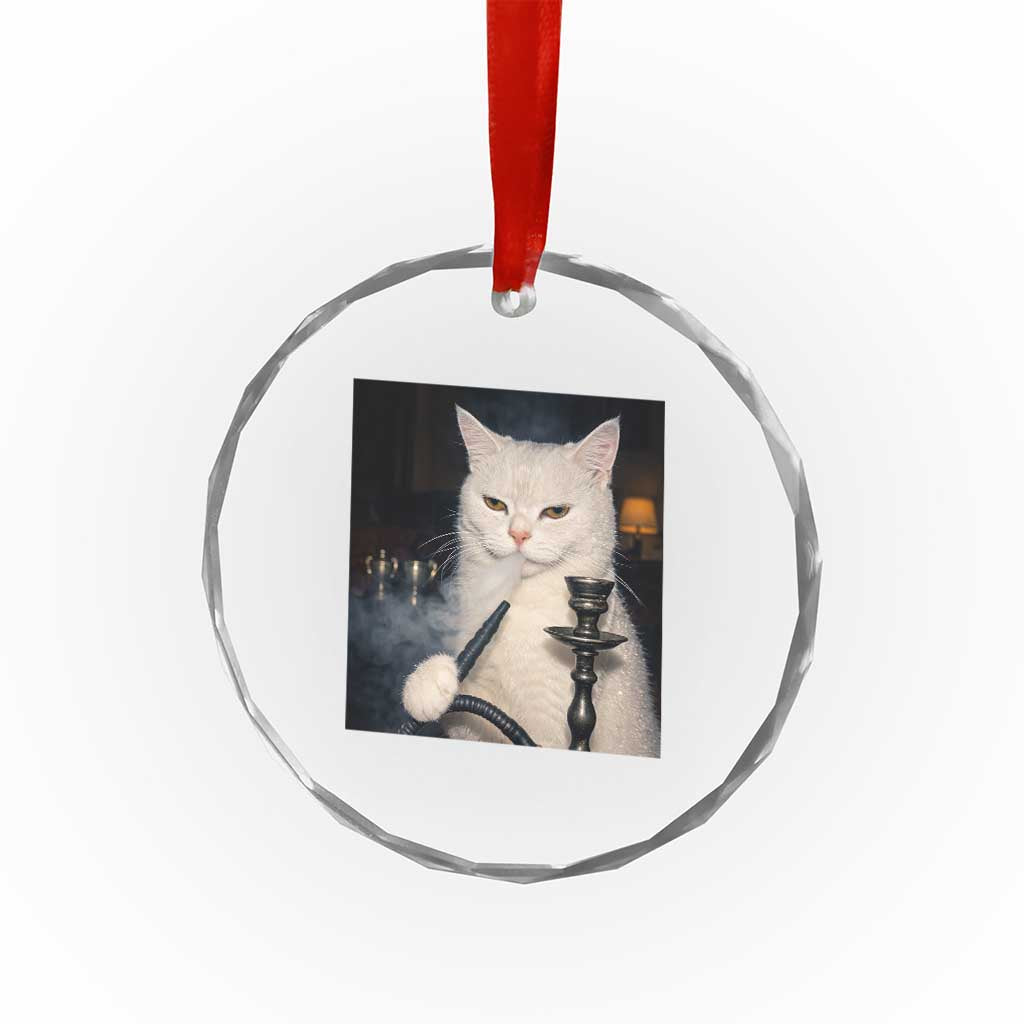 Funny Stoner Cat Crystal Glass Ornament 420 Stoner Smoking Cat Cannabis Lover Meme