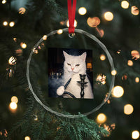 Funny Stoner Cat Crystal Glass Ornament 420 Stoner Smoking Cat Cannabis Lover Meme