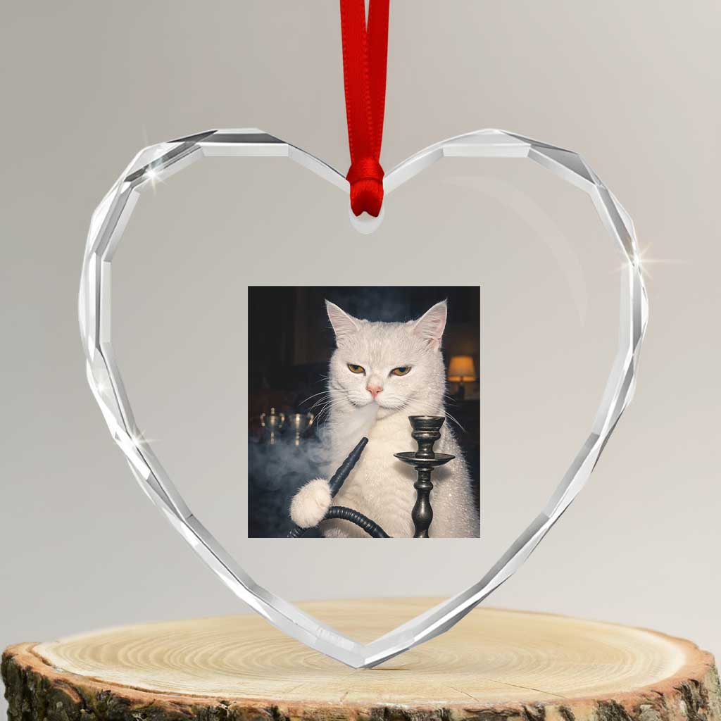 Funny Stoner Cat Heart Crystal Glass Ornament 420 Stoner Smoking Cat Cannabis Lover Meme