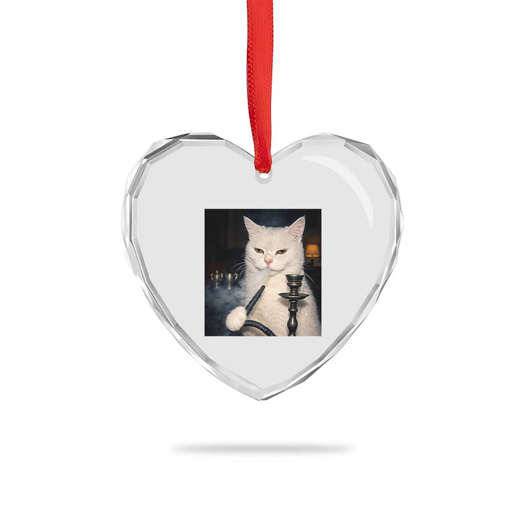 Funny Stoner Cat Heart Crystal Glass Ornament 420 Stoner Smoking Cat Cannabis Lover Meme