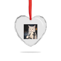 Funny Stoner Cat Heart Crystal Glass Ornament 420 Stoner Smoking Cat Cannabis Lover Meme