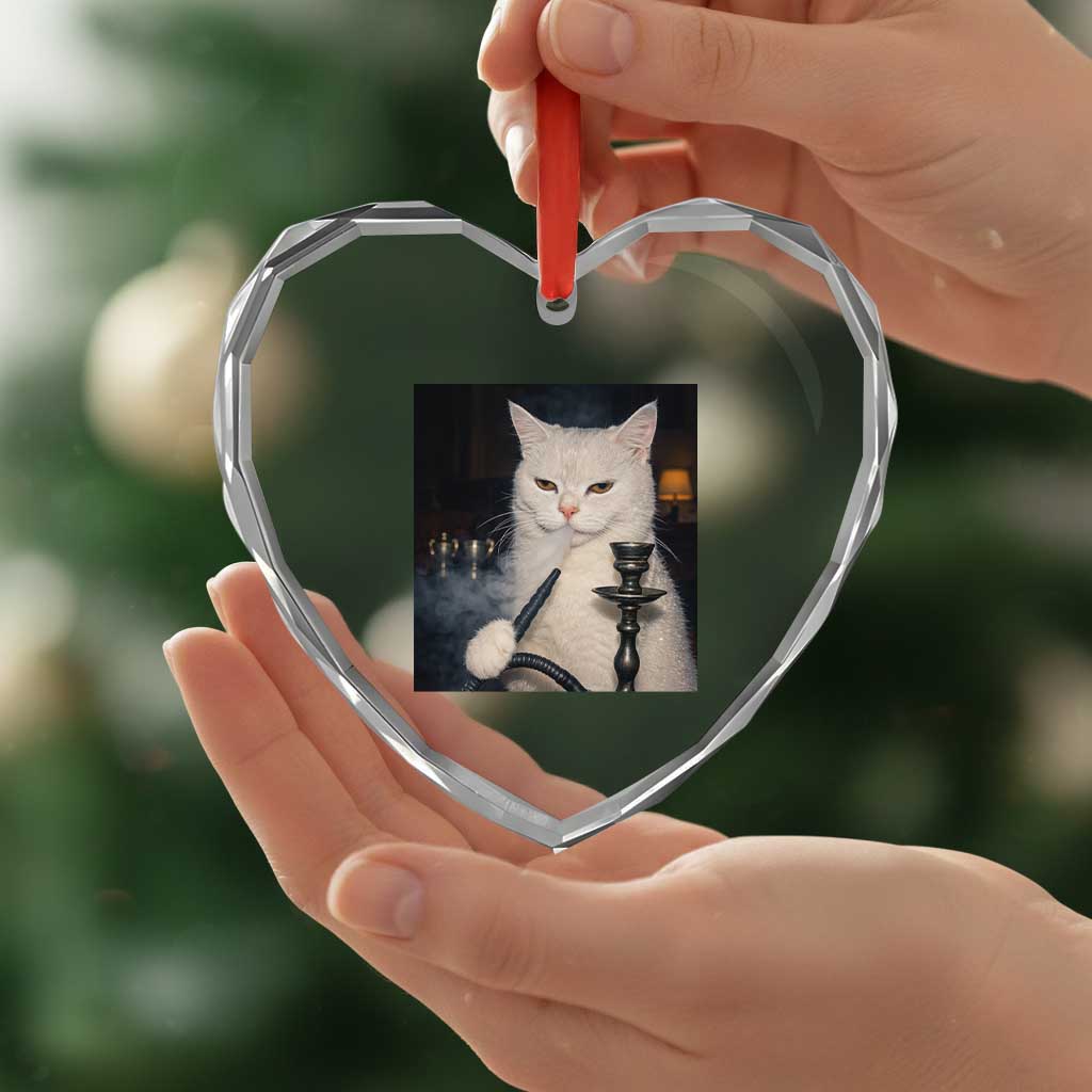 Funny Stoner Cat Heart Crystal Glass Ornament 420 Stoner Smoking Cat Cannabis Lover Meme