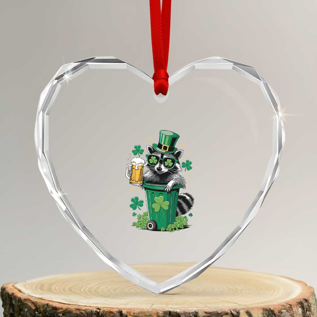 Funny St.Patrick's Day Raccoon Heart Crystal Glass Ornament Patrick Drinking Irish - Wonder Print Shop