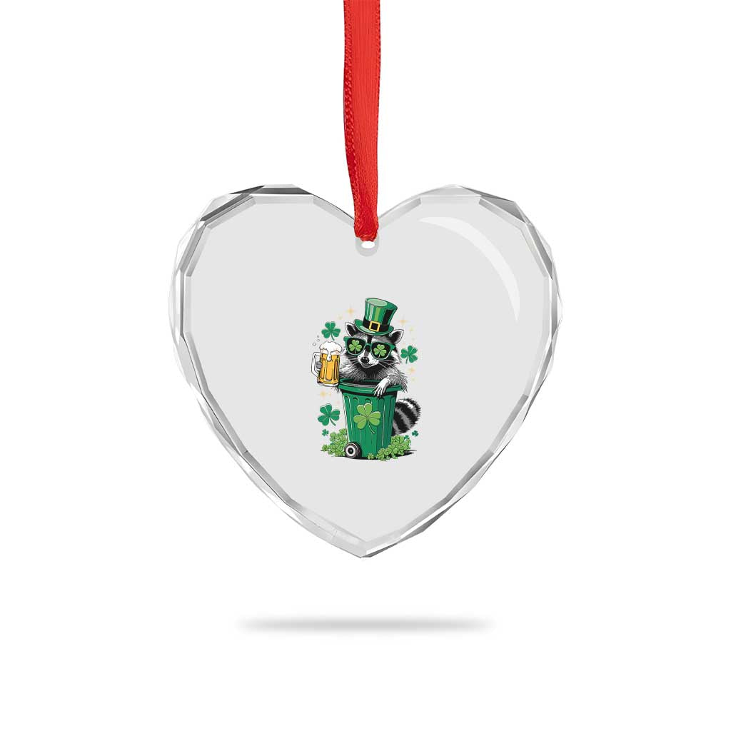 Funny St.Patrick's Day Raccoon Heart Crystal Glass Ornament Patrick Drinking Irish - Wonder Print Shop